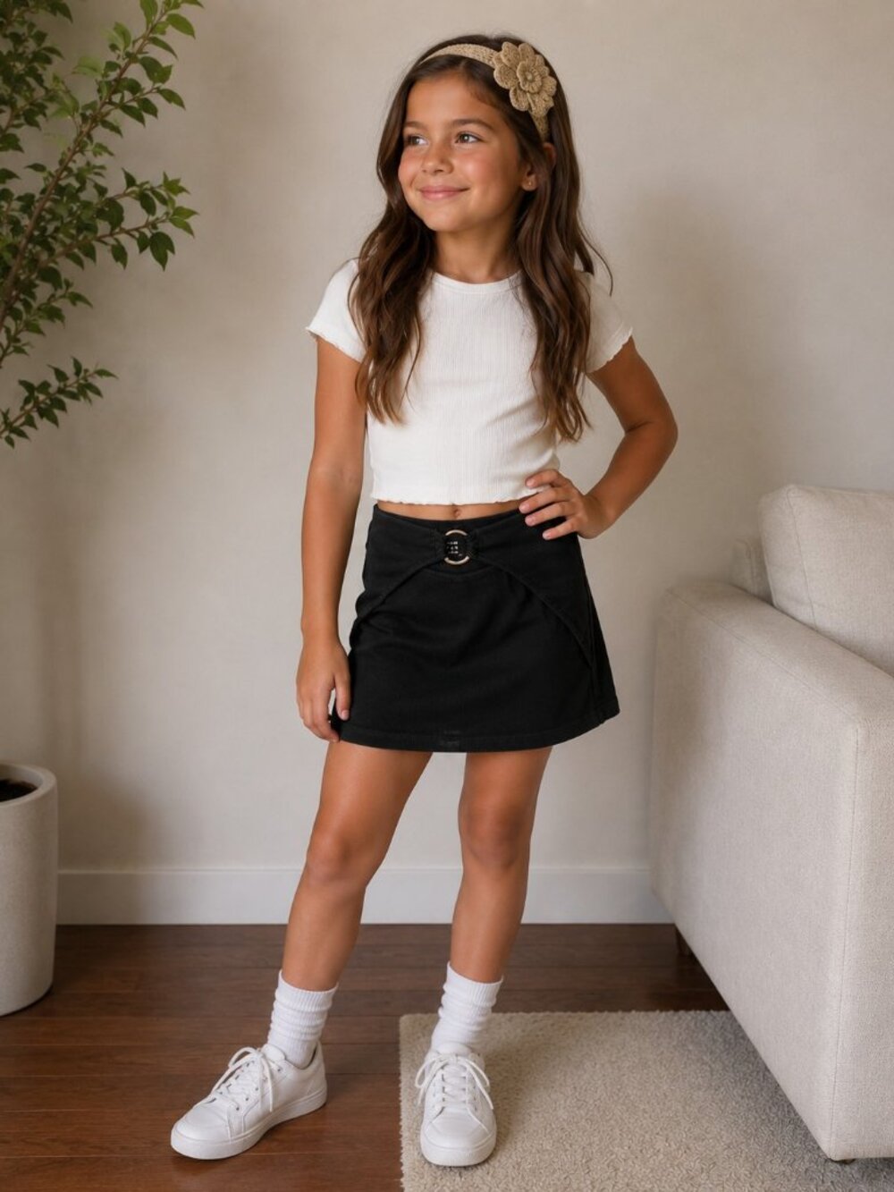 Girls SHEIN Black Ribbed Mini Skirt with Metallic Details - Size Small - NWOT's